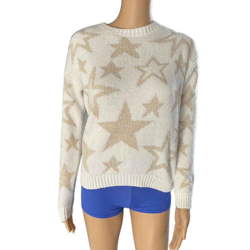 Ecoté Urban Outfitters Cream Metallic Star Crewneck Pullover Sweater Size Small